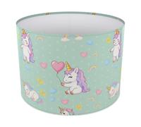 InkForge Mint Unicorn Dreams Lampshade - Table Lamp Shade, Fabric Drum Light Shade for Kids Bedroom & Nursery Decor, 30cm x 21cm