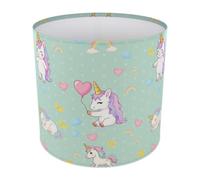 InkForge Mint Unicorn Dreams Lampshade - Table Lamp Shade, Fabric Drum Light Shade for Kids Bedroom & Nursery Decor, 20cm x 18.5cm