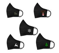 inking house Set of 5 x Christmas Themed Cotton Face Mask Protective Covering Washable Reusable Breathable Cover Reindeer, snow flake, mistletoe, Xmas Tree