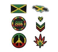 Inking House Set of 7 Jamaica Embroidery Patch Iron on or Sew on Embroidered Motif Transfer Jamaican Flag map Heart Rasta Peace, EMBWALSET5US