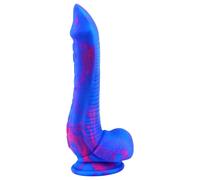 Inkipus - silicone dildo with testicles - 18cm (blue-pink)