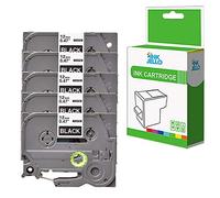InkJello Compatible Label Tape Cassette Replacement for Brother PT1000 1005BTS 1010 1090 1230PC 1260VP 1280 1280DT 1290VP 1830VP 18R 2030VP 2420PC Tze335 1/2" (12mm) (White on Black, 5-Pack)