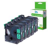 InkJello Compatible Label Tape Replacement For Dymo LabelManager 100 120P 150 160 200 210D 220P 260P 280 300 350 350D 360D 400 420P 450 45019 1/2" (12mm) (Black on Green 5-Pack)