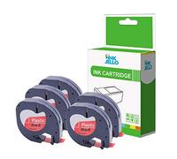 InkJello Compatible Label Tape Replacement For Dymo LetraTag LT-100H LT-100T LetraTAG QX50 XR 91203 (12mm x 4m) Black on red (5-Pack)