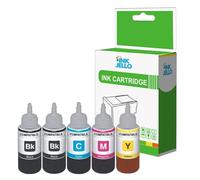 InkJello Ink Bottle Refill For Printer, Compatible With ET-2710 ET-2711ET-2712 ET-2714 ET-2715 ET-2720 ET-2726 ET-4700 104 (Black/Cyan/Magenta/Yellow, 5-Pack)