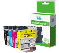 Inkjello LC521 Ink Cartridge Replacement For Brother LC-521 Fits For Brother DCP-J1260W DCP-J1310DW DCP-J1313DW DCP-J1360DW DCP-J1460DW Black, Cyan, Magenta, Yellow (4-Pack)