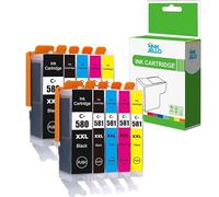 InkJello PGI-580XXL CLI-581XXL Ink Cartridge Replacement for Canon Pixma TR7500 TR7520 TR7550 TR8500 TR8520 TS705 TS6100 TS6150 TS6151 TS6200 Large Black,Small Black,Cyan,Magenta,Yellow (10 Pack)
