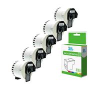InkJello Tape Roll for Printer, Compatible with Brother QL810W QL820NWB QL580N QL800 QL1050 QL1050N QL1060N QL500 QL550 QL570 22205 (Black on White, 5-Pack)