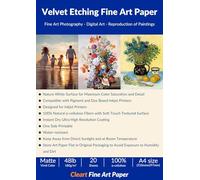 Inkjet Fine Art Paper Velvet Etching Archival Matte Photo Paper 20 A4 | 180gsm, for Inkjet Printer, Ideal for Art Printing, Painting, Photography, Craft Projects, 20 Sheets per Pack