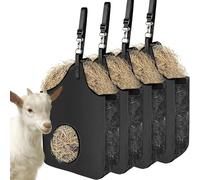 INKNOTE 4 Pcs Hay Bag Hanging Goat Feeder Tote Premium Oxford Cloth with Metal Ring and Adjustable Strap for Horses Donkeys Cows Alpacas Ostriches or Other Animals Black