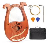 INKNOTE Lyre Harp Mahogany with Tuning Wrench and 16 Pcs Metal Spare String Set Manual Picks Black Gig Bag for Instrument Kids Adult Professional Beginner Music Lovers Gift