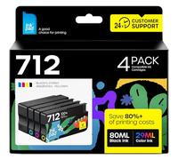 iNKPAD 712XL Ink Cartridge Compatible with HP 712 712XL DesignJet T650 T630 | High Yield with Chip for HP DesignJet T650 T630 T250 T230 T210 Studio Plotter Printer (4-Pack, Black Cyan Magenta Yellow)