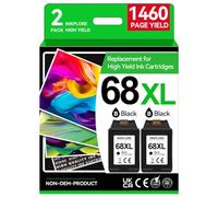InkPlore 68XL 68 Black Ink Cartridges Replacement for HP 68/68e | Compatible with HP 68 Ink Cartridges to use with Envy 6100e 6500e Series 6155 6155e 6152e 6555e 6558e 6500e Printers 2-Pack