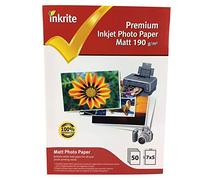 Inkrite 50 Sheets 7x5 190gsm Single Sided Matte (Matt) Photo Paper