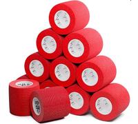 Inksafe Red Self Adherent Cohesive Bandages 5cm x 4.5m Box of 12 - Uses Include Tattoo Grip Wrap, Vet Wrap, Tape for Wrist and Ankle Sprains