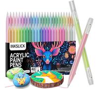 InkSlick Acrylic Gel Pens for Coloring - 48 Colors Acrylic Paint Pens with 1mm Bullet Tip Point, Neon Gel Pen for Black Paper, Rock Painting, Glass, Wood, Fabric, Cards, Scrapbook, DIY Art Crafts