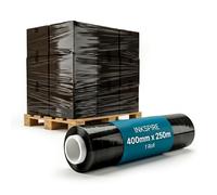 Inkspire 1 Pack Stretch Shrink Wrap Roll 400mm x 250m - Black Pallet Wrap, Tear-Resistant, Waterproof Protective Plastic Cling Film Packaging Roll for Storage Boxes, Shipping & Moving House Essentials
