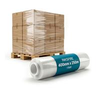 Inkspire 1 Roll Stretch Shrink Wrap Roll 400mm x 250m - Strong Clear Pallet Wrap, Tear-Resistant Waterproof Packaging Cling Film for Moving, Storage Boxes, Shipping & Warehouse Use