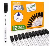 Inkspire 12 Pack Magnetic Whiteboard Markers - Bullet Tip Black Whiteboard Pens with Built in Eraser Cap, Low Odor, Refillable, Strong Magnet Grip, Quick Dry White Board Pens for School, Office, Home