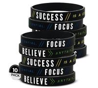 Inkstone - 10-Pack - Success, Focus, Believe Motivational Silicone Rubber Wristbands Bulk Pack in Unisex Adult Size for Teens Men Women - Wholesale Business Fitness Inspirational Gifts Lot