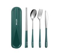 INKULEER - 18/8 Stainless Steel Travel Cutlery Set, Reusable Utensils with Case, Portable Lunch Box for Camping and Office