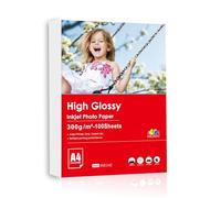 INKUWAY 300gsm A4 100sheets Glossy Photo Paper Inkjet Heavyweight Thick Single Printing Surface for Photos, Greeting Card, Postcard, Invitation Cards.