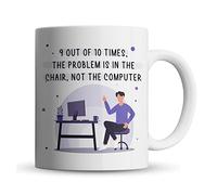 Inky Penguin - Problem is in Chair, Not Computer - Funny IT Colleague Gift Mug, Ceramic, 11fl. oz.