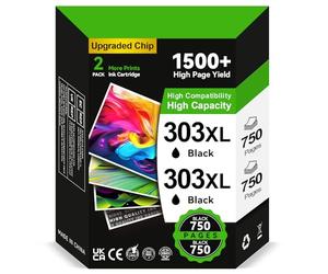 INKYEAH 303XL Ink Cartridges Black- 2X 750+ Pages, Replacement for HP 303 Black Ink Cartridges Original, Ink 303 XL for Envy Inspire 7220e 7221e 7224e 7920 7920e Envy Photo 6220 6230 6234 7120 TANGO X