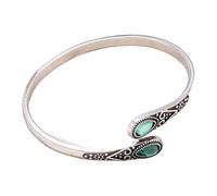 Inlaid Imitation Green Retro Adjustable Opening Friendly Alloy Couple Bracelet Earrings Costume (Green, One Size)