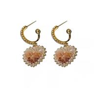 inlaid pearl crystal heart C-shaped earrings Hong Kong style design sense super fairy