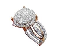 Inlaid Rose Gold Plated Two Tone Ring Engagement Ring Chain Ring for Women (A, 7)