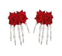 INLANDSIS Halloween Gothic Skeleton Hand Hair Clips with Bowknot, Punk Rock Horror Zombie Hair Accessories, Cosplay Party Costume, Cute Cool Elegant Rose Ghost Design (2-Rose1)