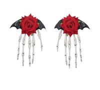 INLANDSIS Halloween Gothic Skeleton Hand Hair Clips with Bowknot, Punk Rock Horror Zombie Hair Accessories, Cosplay Party Costume, Cute Cool Elegant Rose Ghost Design (Bat-1)
