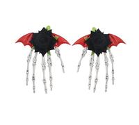 INLANDSIS Halloween Gothic Skeleton Hand Hair Clips with Bowknot, Punk Rock Horror Zombie Hair Accessories, Cosplay Party Costume, Cute Cool Elegant Rose Ghost Design (Bat-3)