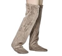 INLANDSIS Leeope Goose Down Knee Socks for Christmas, Winter Plush Over the Knee High Open Toe Footless Stocking with Non-Slip Sole (Light brown)