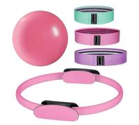 INLANDSIS Pilates Ring Kit, 5-Piece Home Fitness Set Including Yoga Ball, Resistance Band, and Booty Band(Pink)