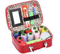 INLANDSIS Sewing Kit, 34PCS Big Eye Stainless Steel Needles Set, Sewing Tool Kit for Beginners in Faux Leather Case, for Hand Sewing & DIY Sewing Projects (Red)