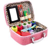 INLANDSIS Sewing Kit, 34PCS Big Eye Stainless Steel Needles Set, Sewing Tool Kit for Beginners in Faux Leather Case, for Hand Sewing & DIY Sewing Projects (Pink)