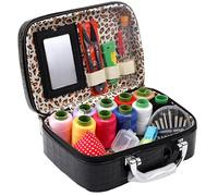 INLANDSIS Sewing Kit, 34PCS Big Eye Stainless Steel Needles Set, Sewing Tool Kit for Beginners in Faux Leather Case, for Hand Sewing & DIY Sewing Projects (Black)