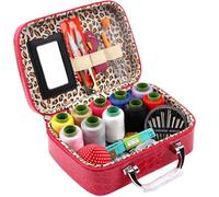 INLANDSIS Sewing Kit, 34PCS Big Eye Stainless Steel Needles Set, Sewing Tool Kit for Beginners in Faux Leather Case, for Hand Sewing & DIY Sewing Projects (Wine Red)