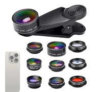 inlaw Cell Phone Camera Lens Set,Cell Phone Camera Lens Set,10 in 1 Clip Phone Lens Kit - Wide Angle 198° Fisheye Lens, 20X and 15X Macro, Telephoto Lens - Clip Phone Lens Kit