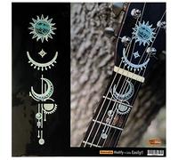 Inlay Stickers F-324GSM-WT for Acoustic Guitars Head & Neck - Geometric Sun & Moon - White Pearl