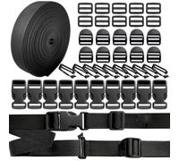 INLAZTIM Nylon Webbing With Buckle 25mm, 10 Yards Webbing With 10 Pairs Quick Release Buckles And Fasteners, Webbing Slider, Ladder Buckle Connector Clip For Backpack