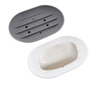 Inlefen Oval Silicone Soap Dish Holder, 2 Pack Non Slip Soap Tray with Drain Holes for Quick Drying & Easy Cleaning, Ideal for Home, Kitchen, Gym & Travel