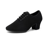Inlefen Women's Latin Dance Shoes Salsa Tango Lace-up Leather Dancing Chunky Heel Dancing Shoes Black