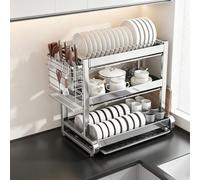 inless Steel 2-Tier Dish Drying Rack - Cact Kitchen nizer for Smals, Rust-Resint, ble, Easy to Clean, Perfect for Plates and Cups