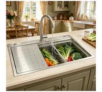 inless Steel Kitchen Sink 80x50cm Single Bowl, Brushed 304, Includes Cutting Board & Draining Rack, Undermount/Drop-In Inllat
