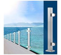 inless Steel Panel Holder for Modern Square Fence Post, Floor Mount Banister Pole & Balcony Middle Post Bracket - Sk Silver Design for Outdoor Yard Use