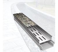 Inless Steel Trench Channel Drain Kit 60 100 Cm Long, Decorative Drainage System With Resin Base, Trench Drain System For Pebble Top Layer, Driveway(100 X 15 X 11cm)