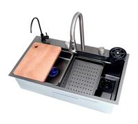 inless Steel Undermount Kitchen Sink 70x50cm with Pull Down Faucet, Soap Dispenser, Cutting Board & Draining Rack - Single Bowl, & Slish Design